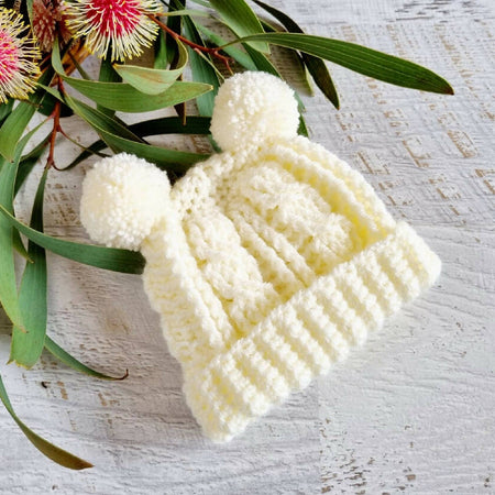 Baby Beanie Cream Newborn Crochet Knitted Cable Hat