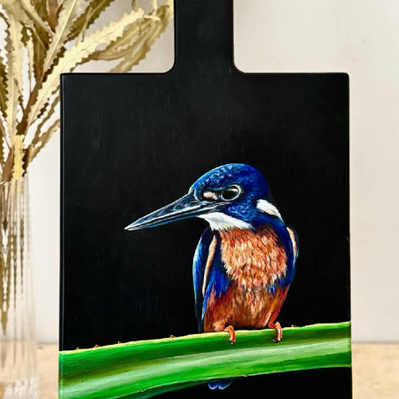 Azure Kingfisher on Black Wood Board