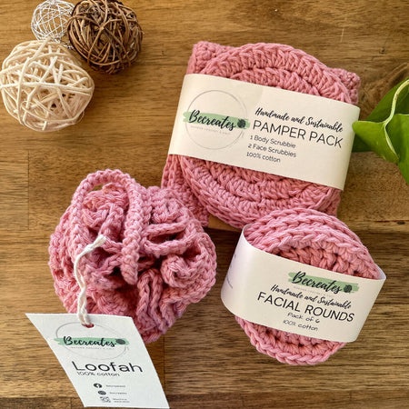 Pamper Gift Set - Scrubbies & Loofah Pack - Rose Pink