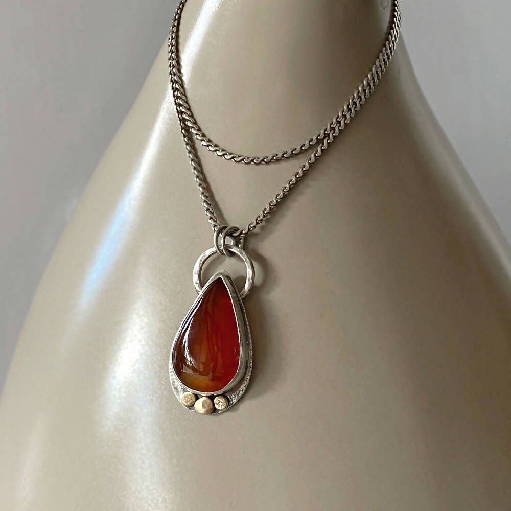 “Tequila Sunrise” Sterling Silver and Carnelian Teardrop Pendant