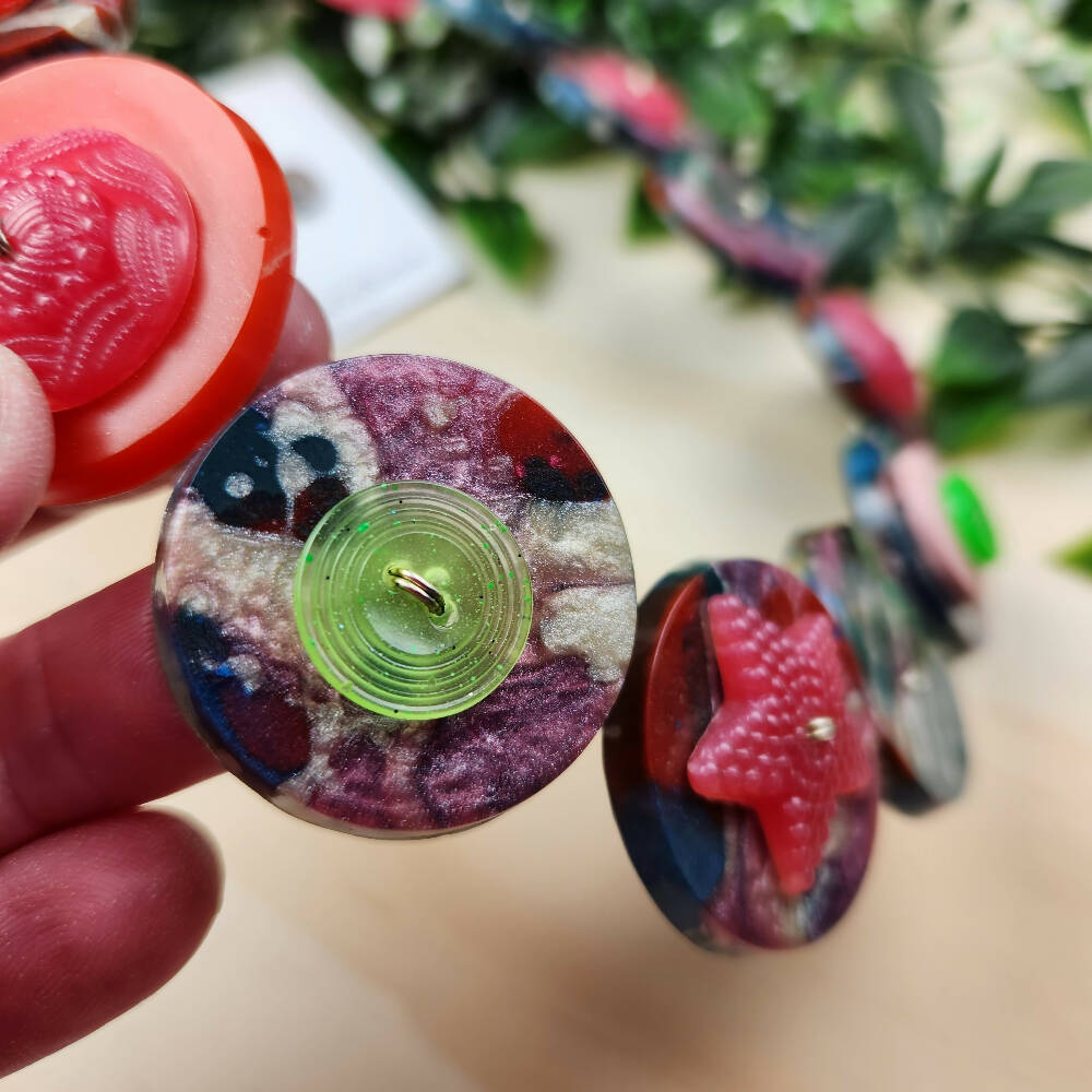 Button Necklace Resin Ocean Mermaid (1)