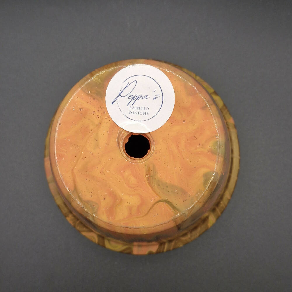 Hand Painted Terracotta Pot 11cm Peachy Golden Acrylic Pour