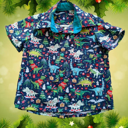 Xmas Shirt, Boys, Festive Dinosaur, Size 2