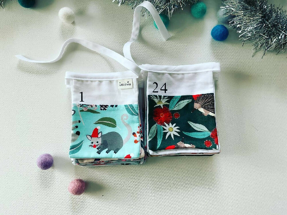 Christmas Advent Pocket Calendar Fabric Bunting / Australian Animals and Fauna