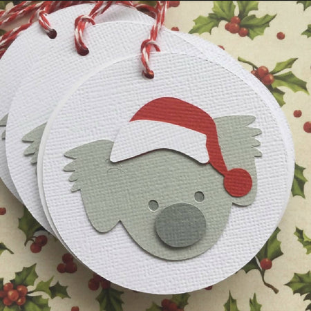 Christmas Koala gift tags. Koala and Santa hat. Aussie Xmas.