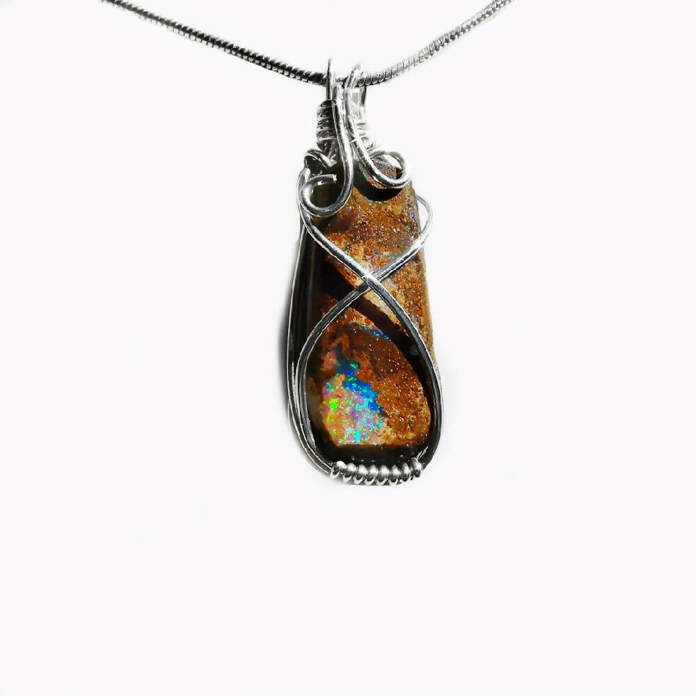 Australian Boulder opal Sterling wire wrapped pendant