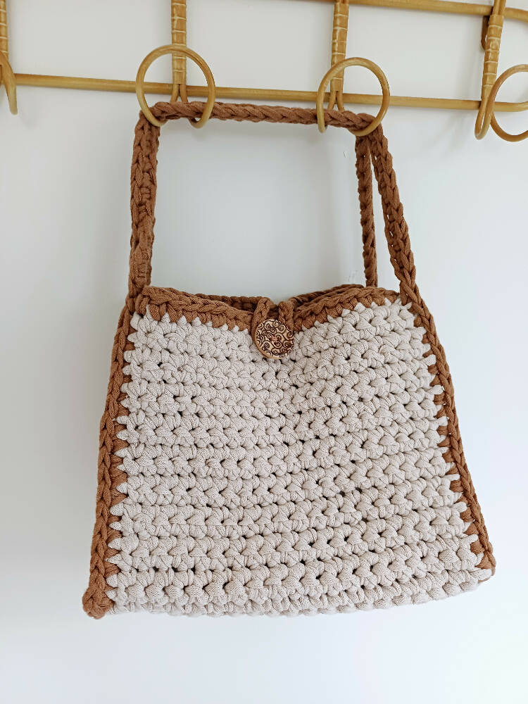Crochet 2 Tone Bucket Bag Cream and Brown