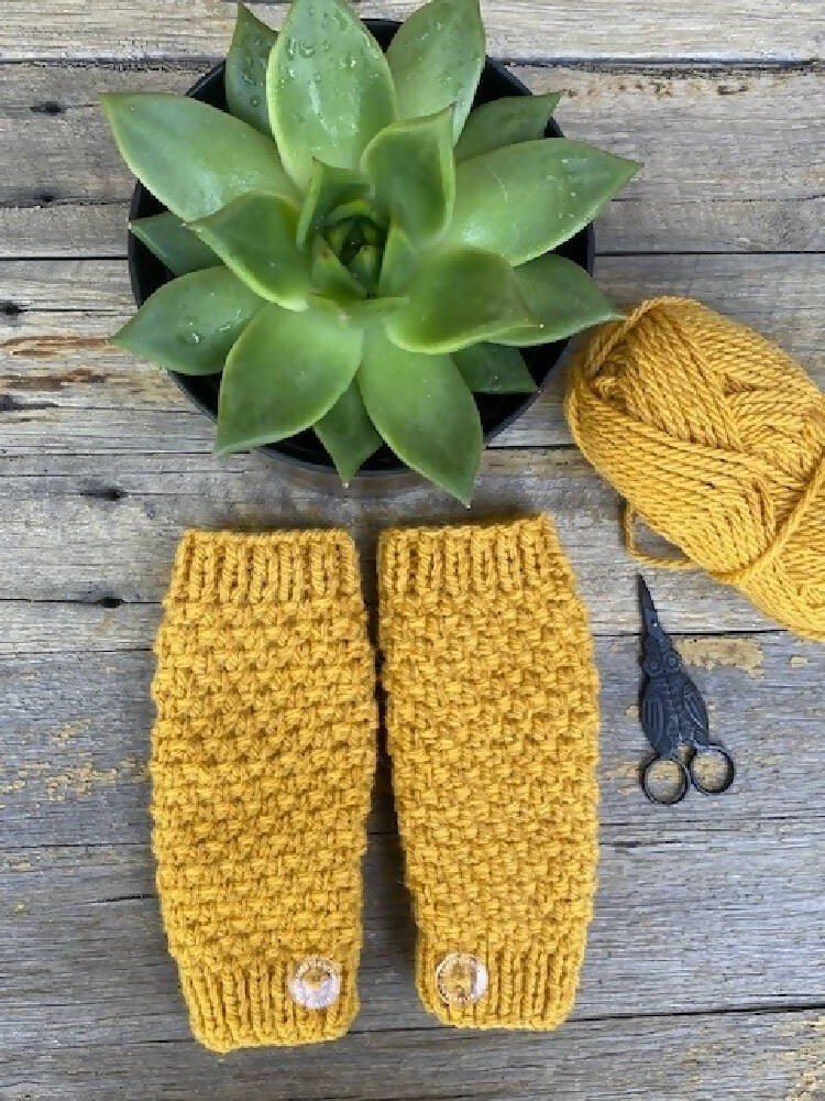 Staceysknitwits Hand Knitted Mustard Alpaca Handwarmers 003
