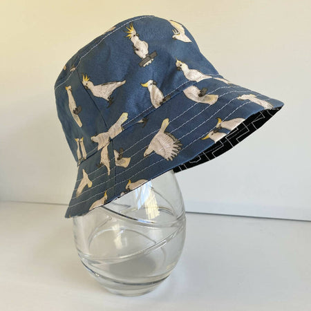 Summer hat in cool funky cockatoo fabric
