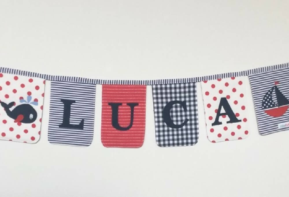Personalised Name Bunting- Navy, Red and White