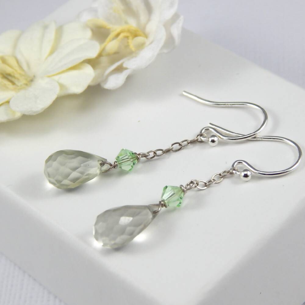 Green Garnet Dangle Earrings,January Birthstone Earrings
