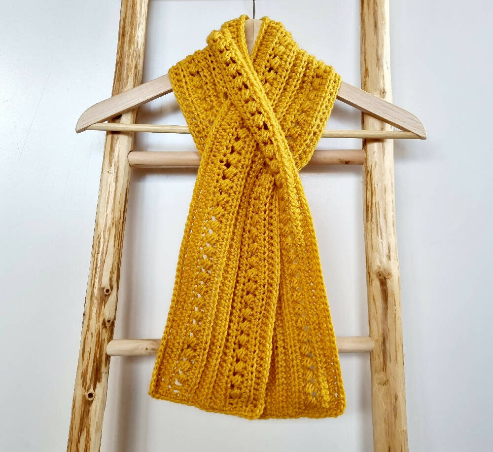 Keyhole Scarf Mustard Adult Vintage Handmade Crochet