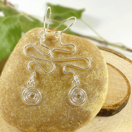 Sterling Silver Abstract Spiral Dangle Earrings