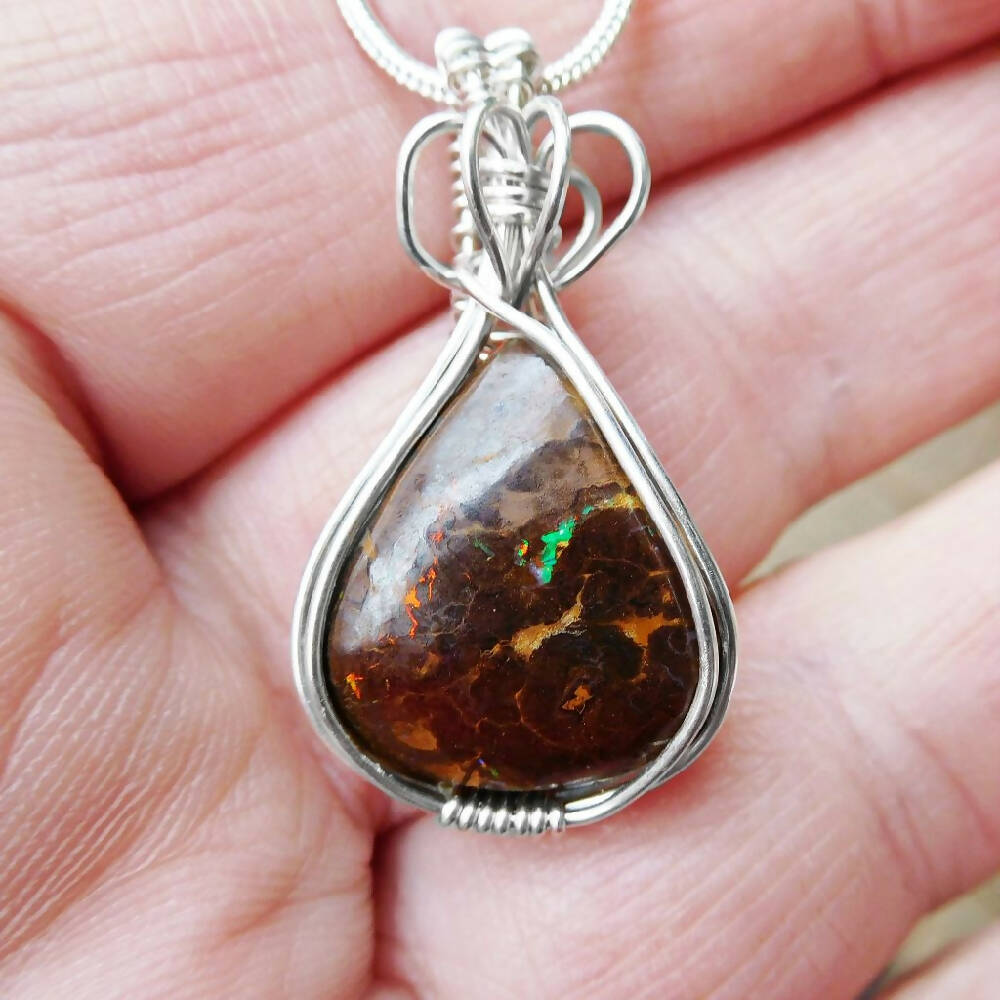 Matrix Boulder opal pendant, sterling wrapped