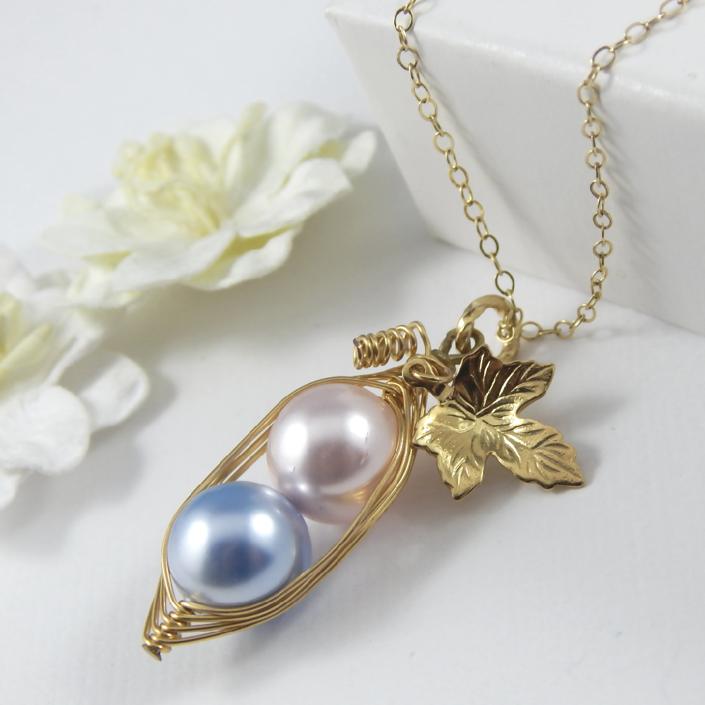 Two Peas in A Pod Necklace Pink and Blue