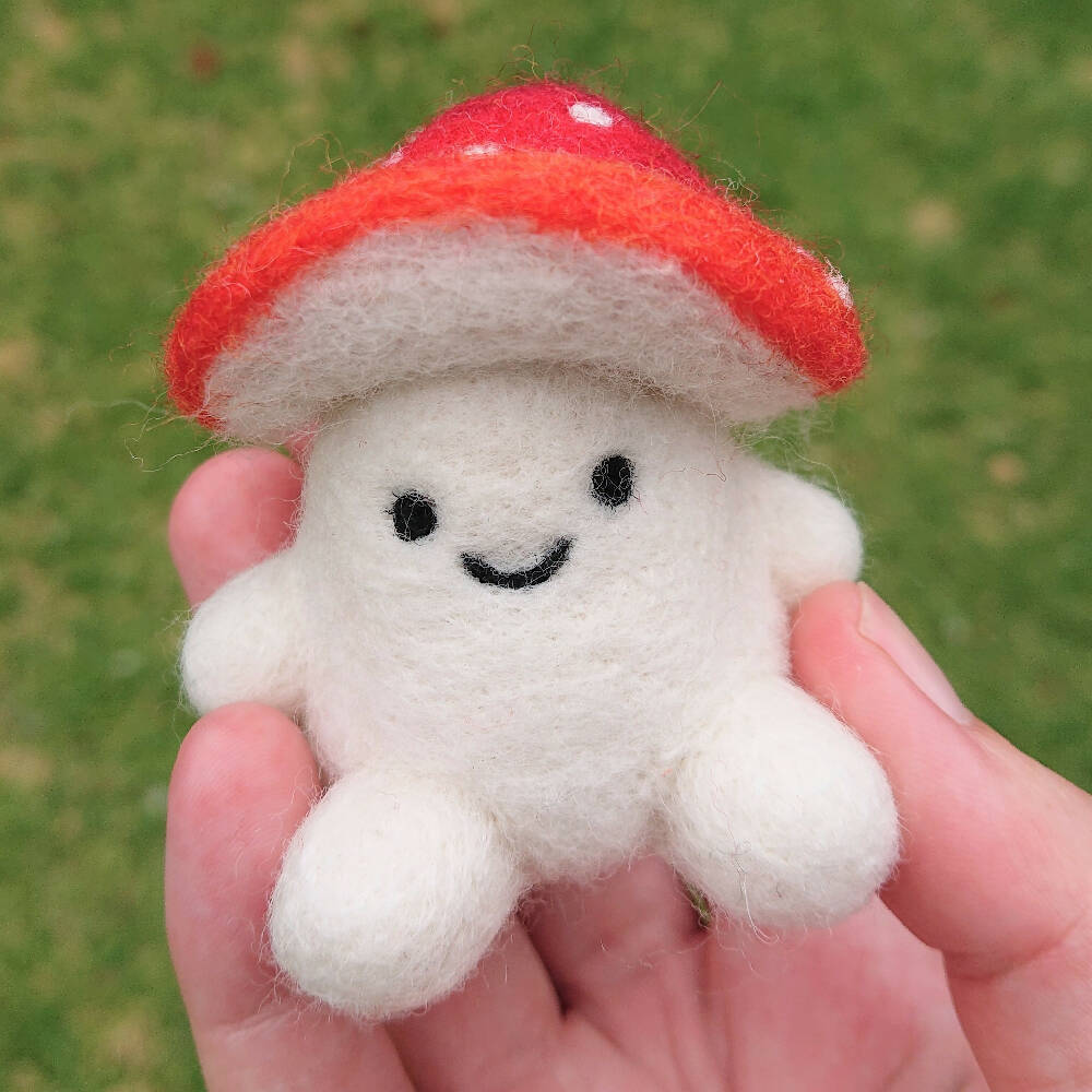 Wool Mushroom with Face - Needle Felted Toadstool Figurine