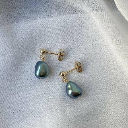 14K Gold filled metallic freshwater pearl drop earrings