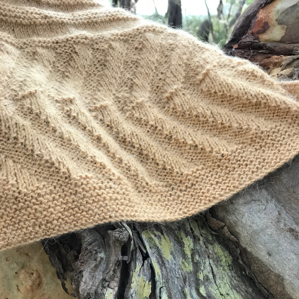 Tan Guernsey wrap. Extra long Scarf. Textured shawl. Knitted Slow fashion.