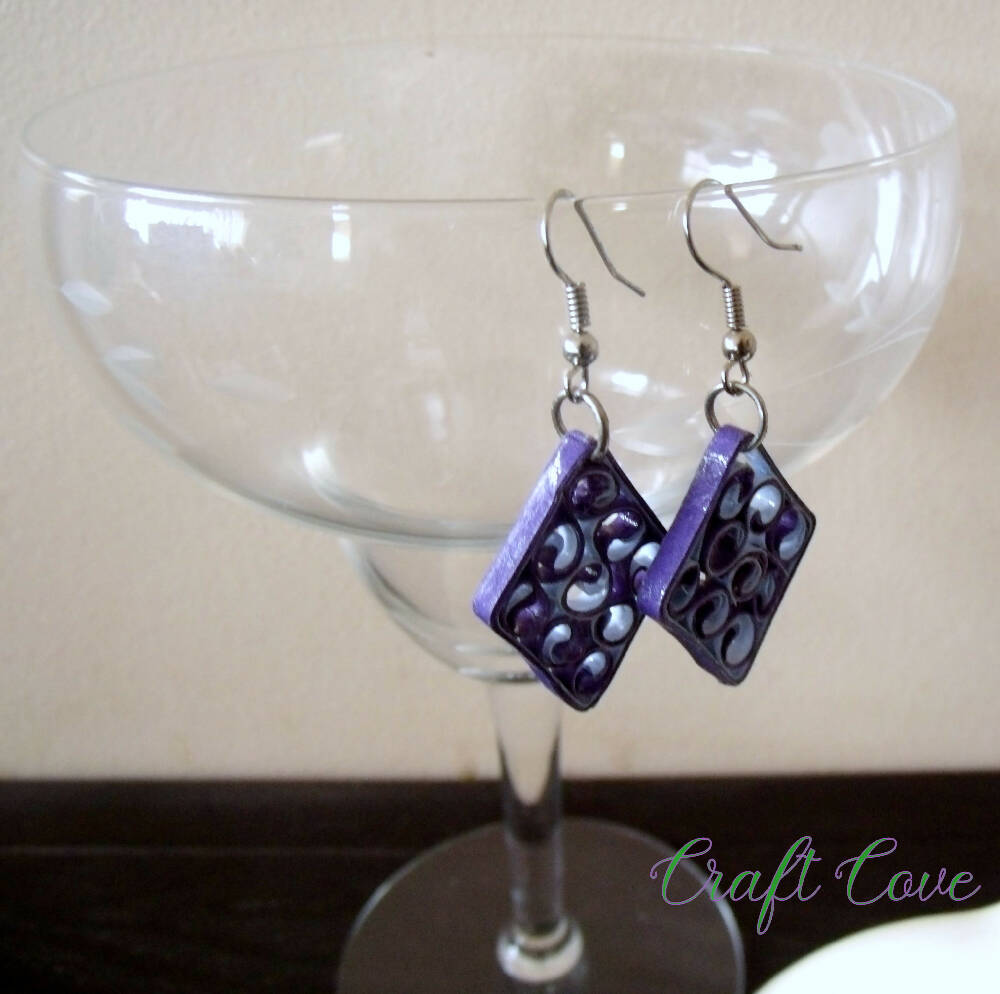 Earrings Quilled Purple Beehive Diamonds