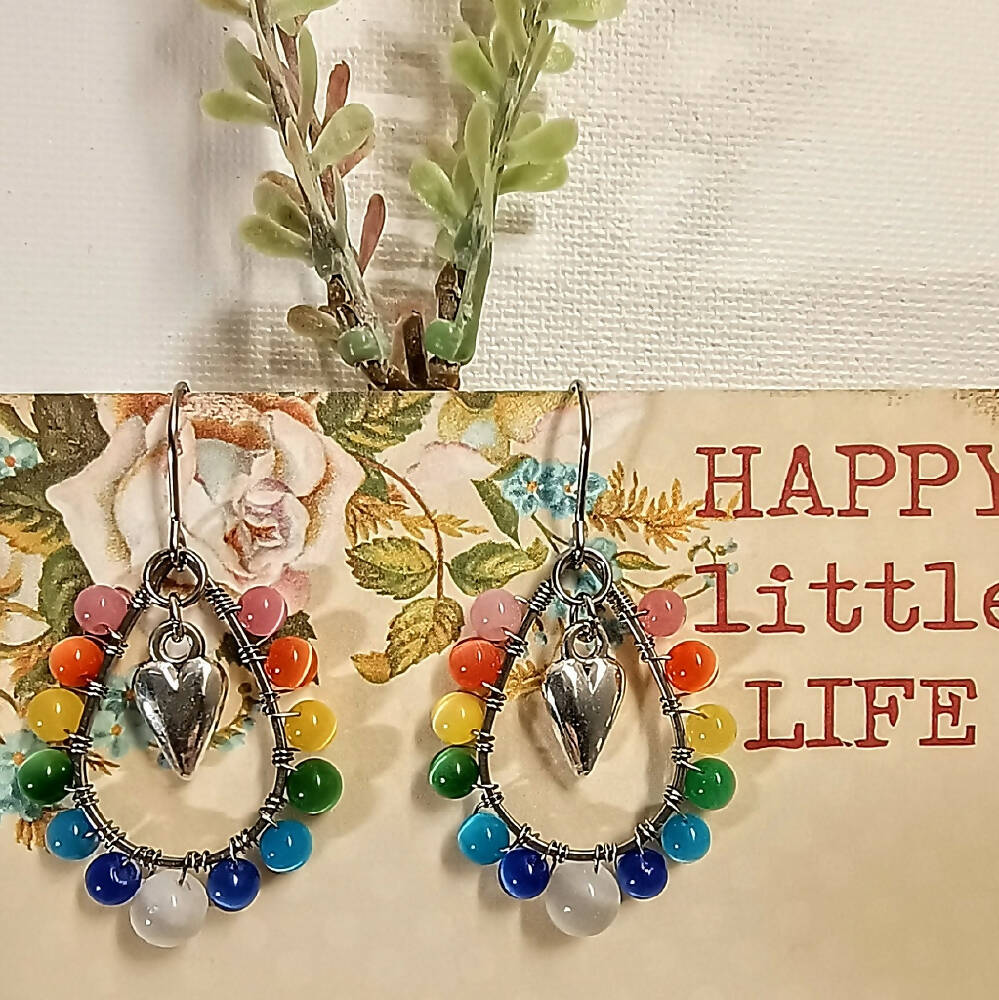 Assorted Wire-wrapped Glass Bead Teardrop Earrings