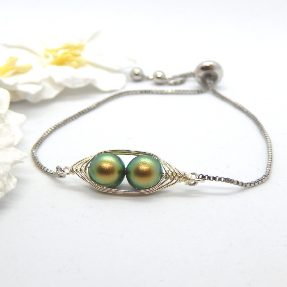 Two Peas in a Pod Silver Friendship Bracelet