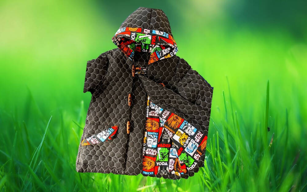 Black Quilted Duffle Coat with Star Wars Open_InPixio_InPixio_GX