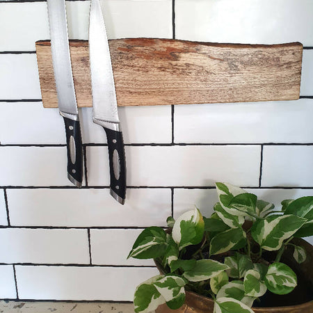 Magnetic Knife Holder, Wall Mounted, 40cm long, Holds 7 Knives,Australian Marri Timber, Unique Wedding Present