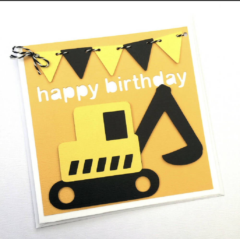 Little Construction Truck or Digger, Happy birthday card.