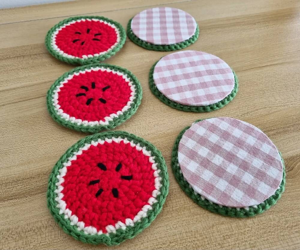 Crochet Watermelon Coasters (Set of 2, 4, or 6)