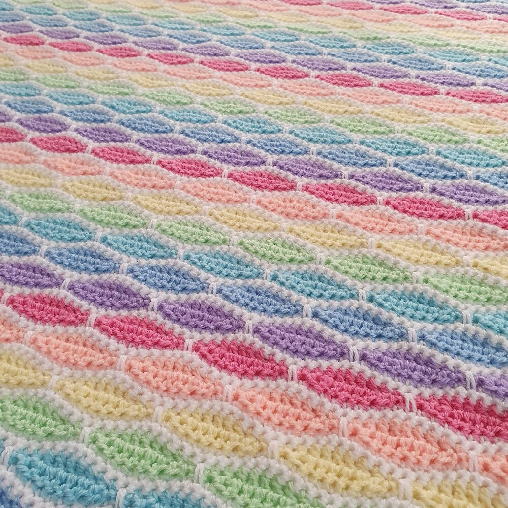 Baby Blanket acrylic crochet pastel rainbow child lap blanket