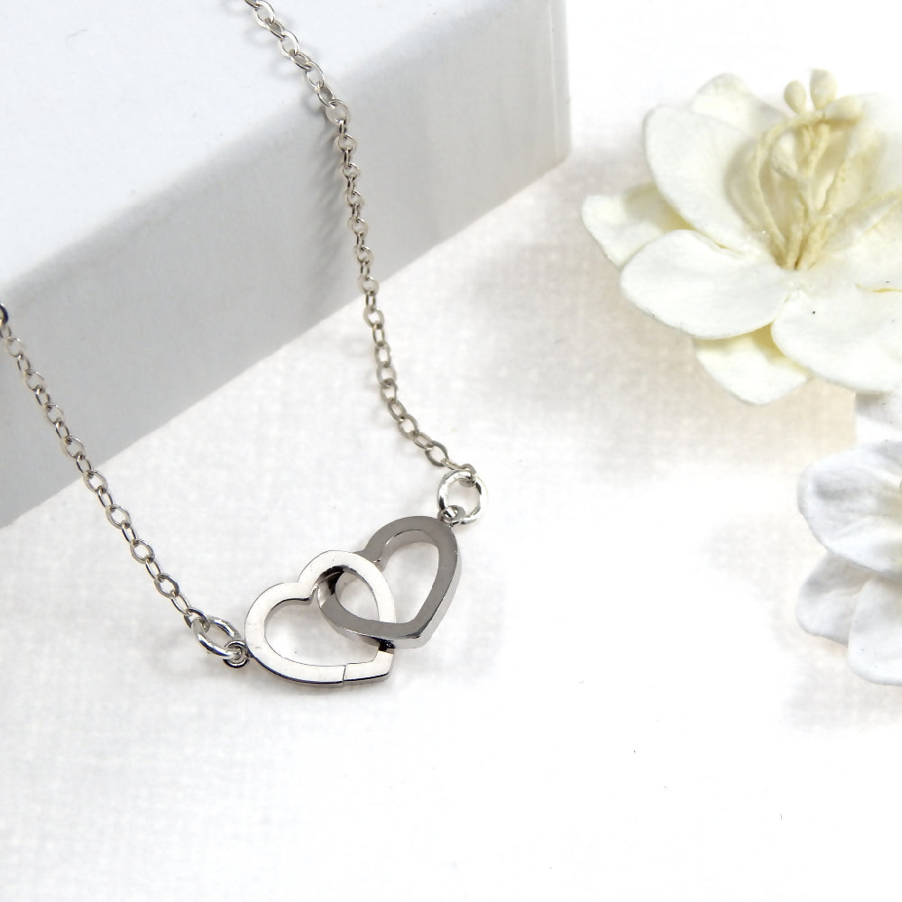Best Friends Silver Interlocking Hearts Charm Necklace