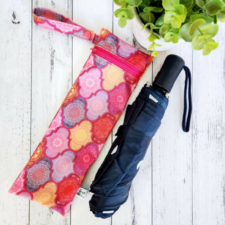 Umbrella Bag, Waterproof Reusable Zip Bag, Pink Moroccan, Hot Pink Zip
