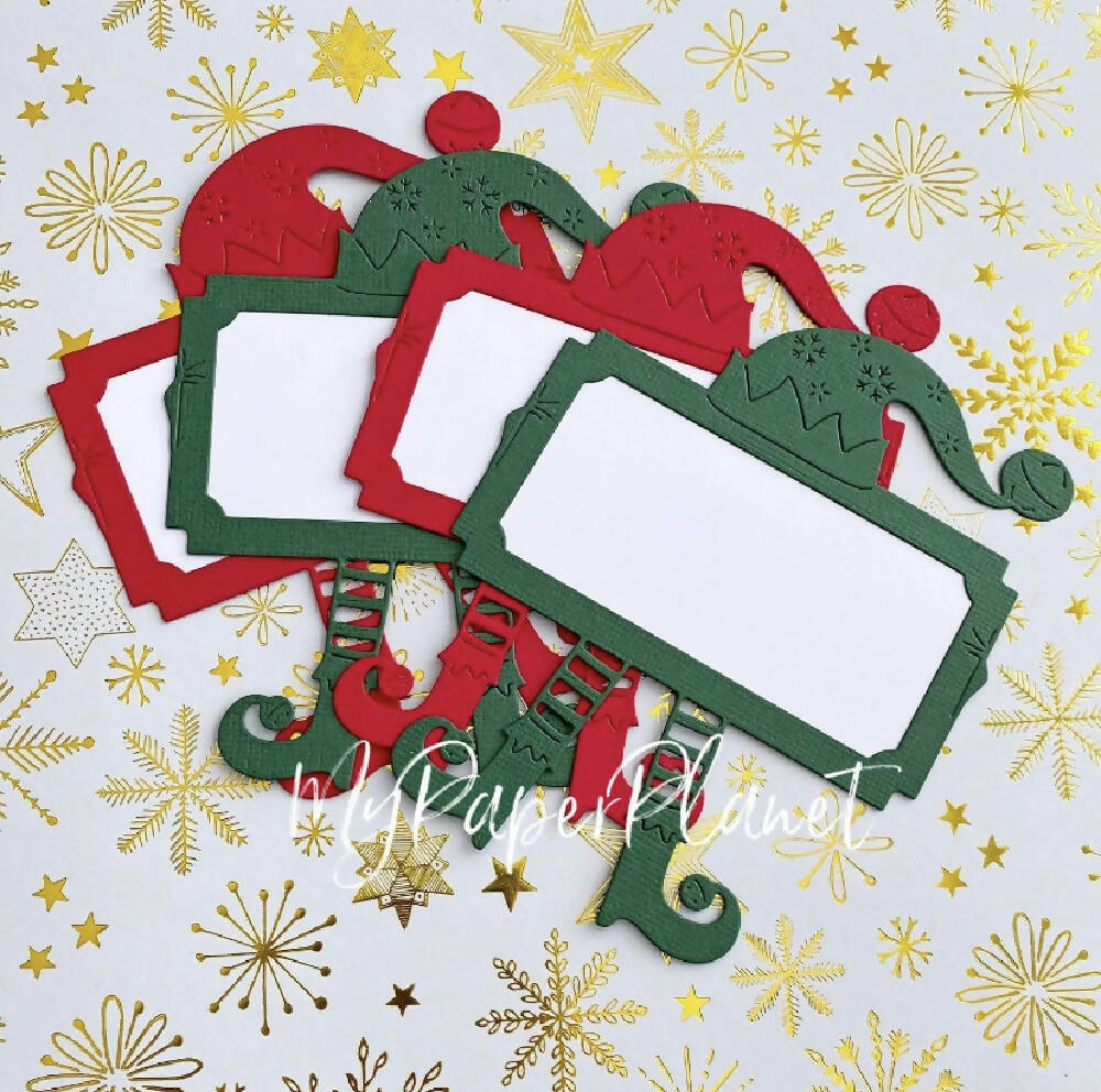 Elf gift tags, Christmas gift wrapping. Red or Green.