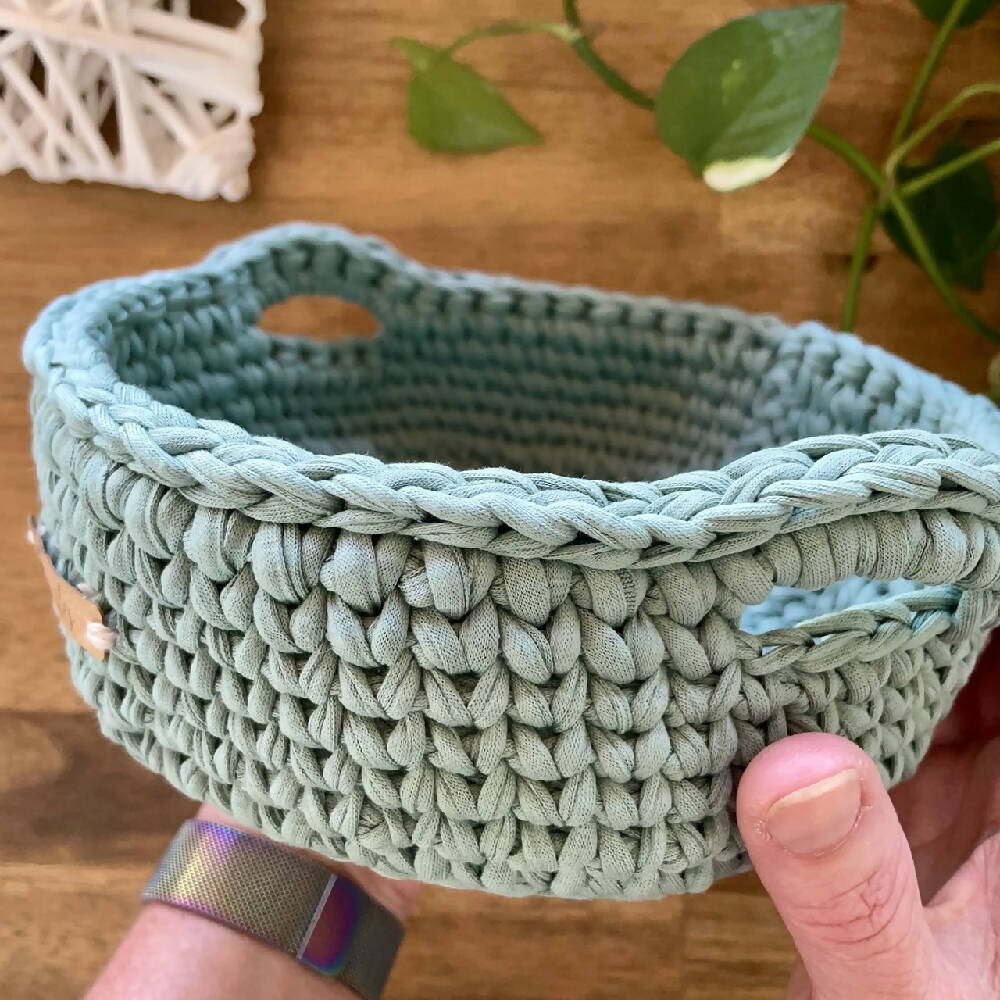 Crochet handmade basket with handles-Mint Green