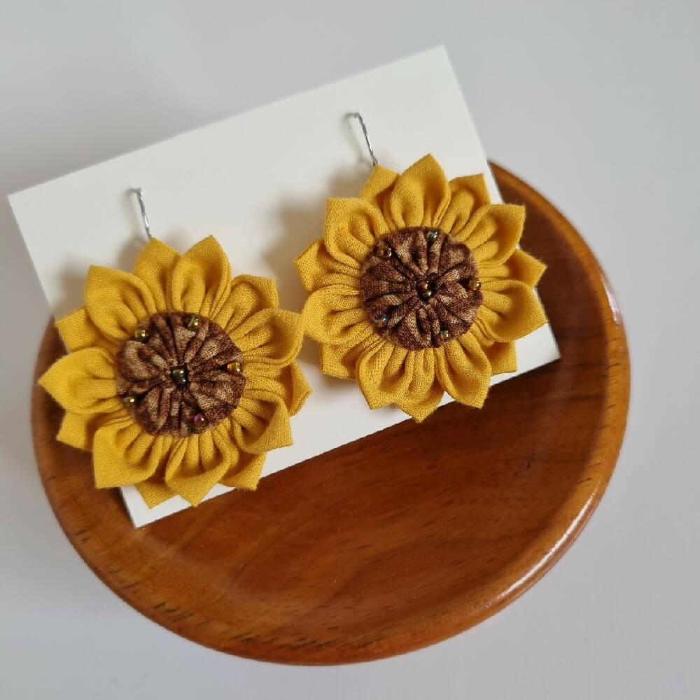 Sunflower Earrings - Unique Jewellery - Fabric Earrings