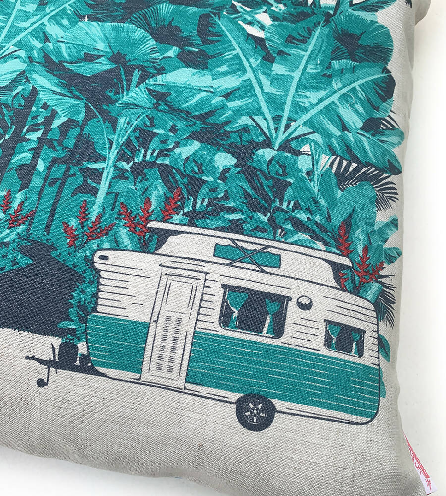 Tropical Vintage Retro Caravan Holiday - Cushion Cover