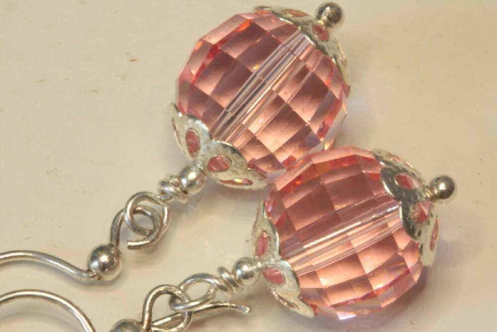 Pink Swarovski Chess Board Crystal Sterling Silver Earrings