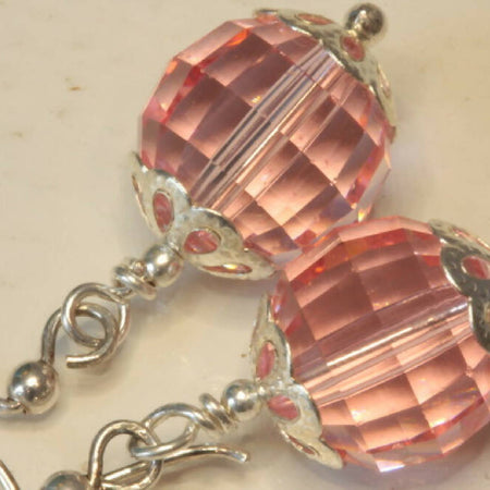 Pink Swarovski Chess Board Crystal Sterling Silver Earrings