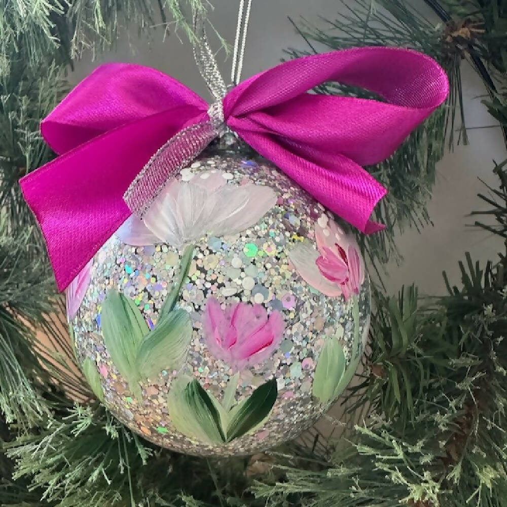 Glass Christmas Bauble Ornament, Hand Painted