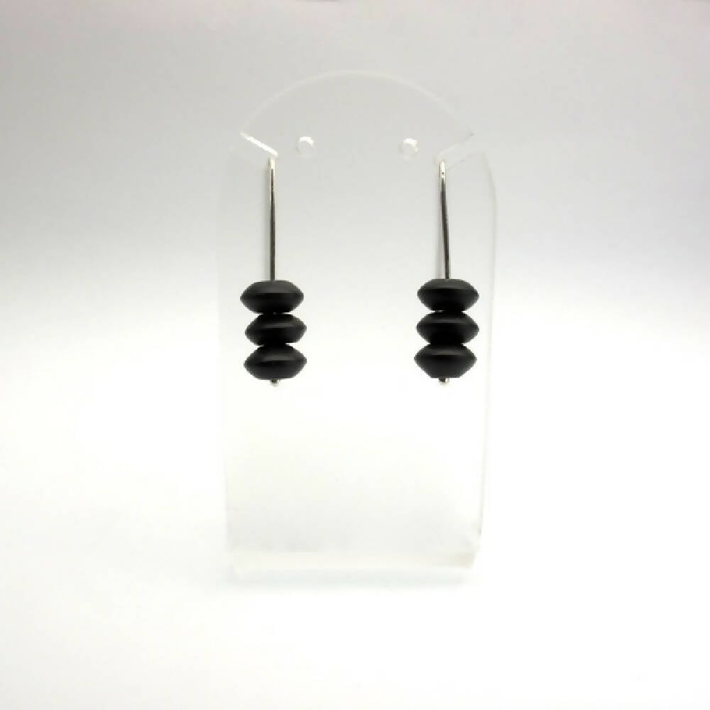 Matte onyx and sterling silver short stack earrings 2