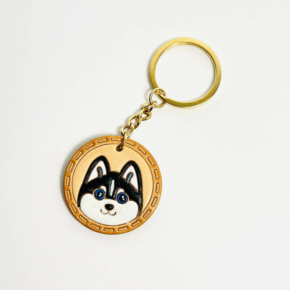 Husky Dog Face Leather Key chain| small gift| keyholder| Key organizer