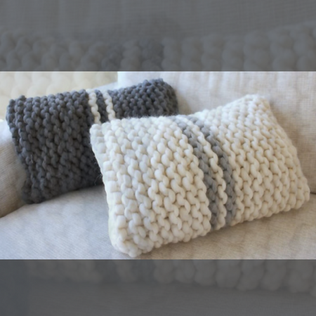 Knitted Chunky Cushion set with French Stripe. Extreme Knit Pillow.