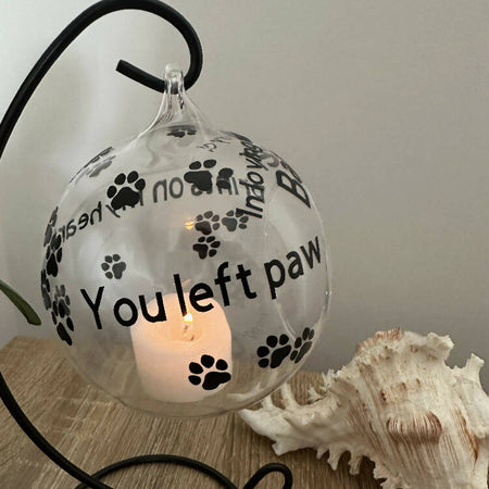 Personalised Pet Memorial Candle Holder Hanging Glass Votive On Metal Stand