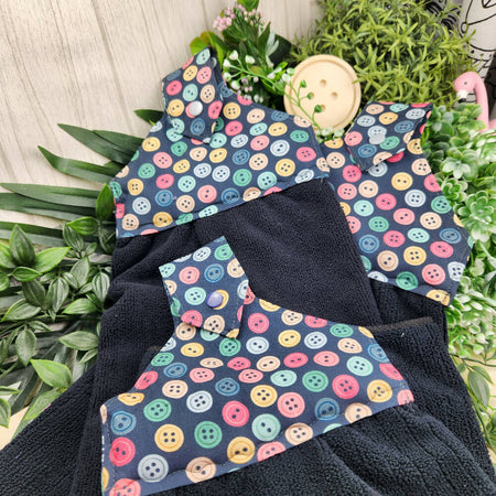 Hand Towel - Button Print - Cotton Fabric - Hanging with Clip Loop