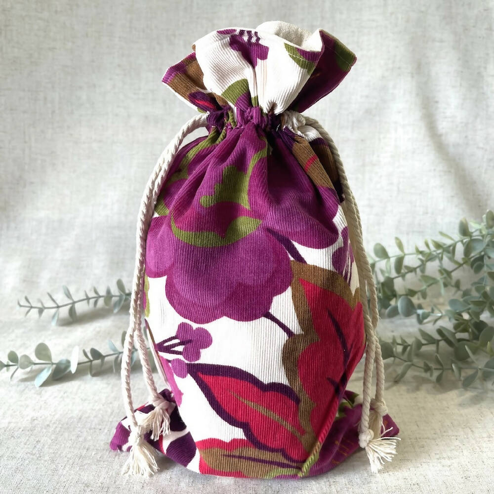 Reusable Fabric Gift Bag - Bold Floral Corduroy