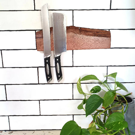 Magnetic Knife Holder, Wall Mounted, 30cm long, Holds 5 Knives,Australian Jarrah Timber, Unique Wedding Present