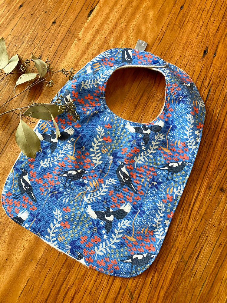 bib - blue magpies / organic cotton hemp fleecy / baby toddler