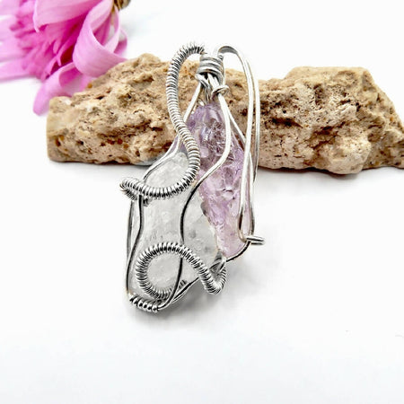 Raw Amethyst and Quartz crystal Sterling wire wrapped pendant