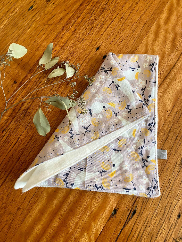 burp cloth - Australian cockatoos grey / organic cotton hemp / eco friendly