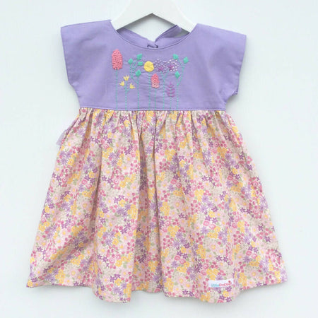 Mauve Floral Flowers Girls Hand Embroidered Dress